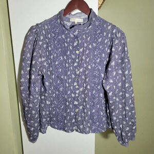 Love shack fancy embroidered eyelet lace floral button blouse purple small